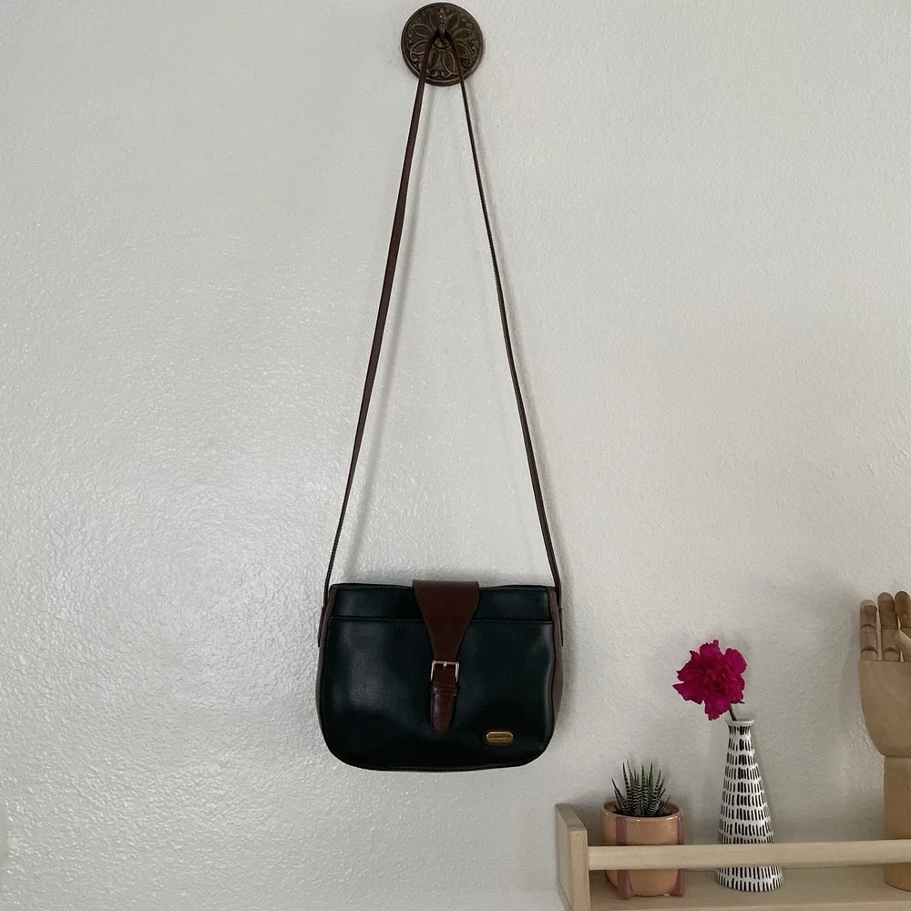 Liz Claiborne Compact Crossbody Forest Green Brown‎ Faux Leather Bag